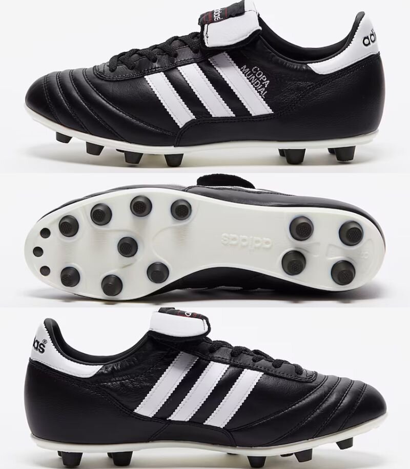adidas copa mundial football boots in black and white, showing boot and the boot sole plate